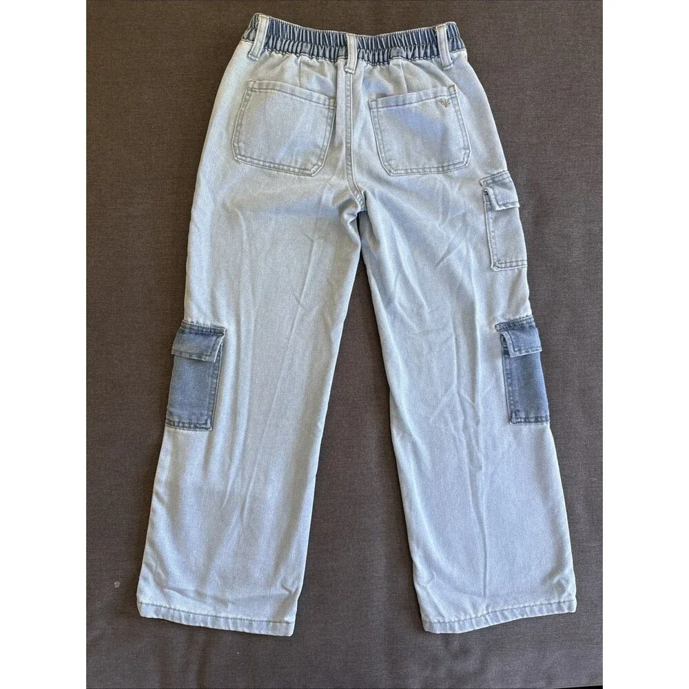 Justice | Girls Size 10 Light Wash Cargo Wide Leg Denim Jeans Soft Comfy